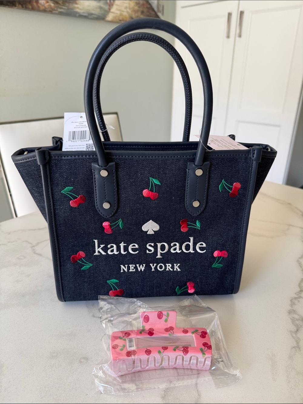Kate Spade Denim Ella Cherry Embroidery Satchel Handbag